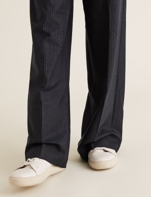 black pinstripe high waisted trousers