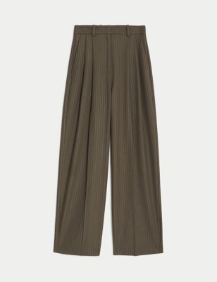 Pinstripe Pleat Front Wide Leg Trousers Image 2 of 6