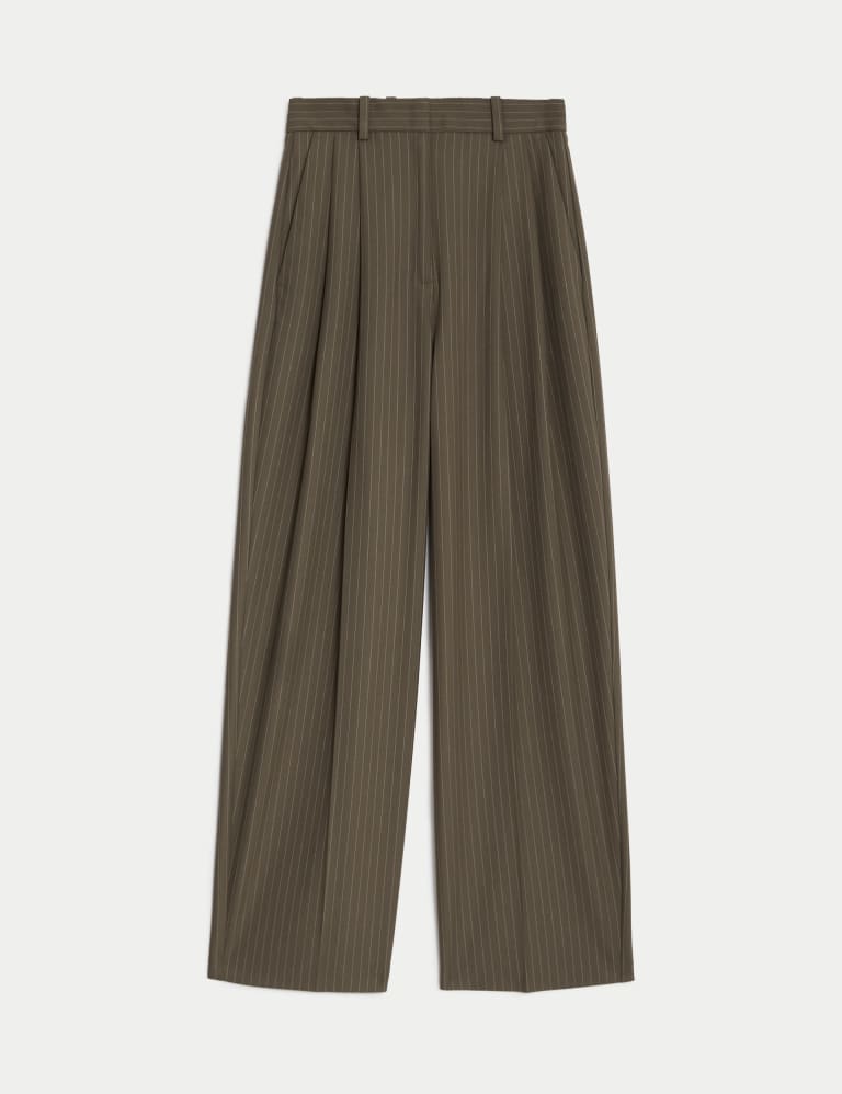 Pinstripe Pleat Front Wide Leg Trousers M S Collection M S