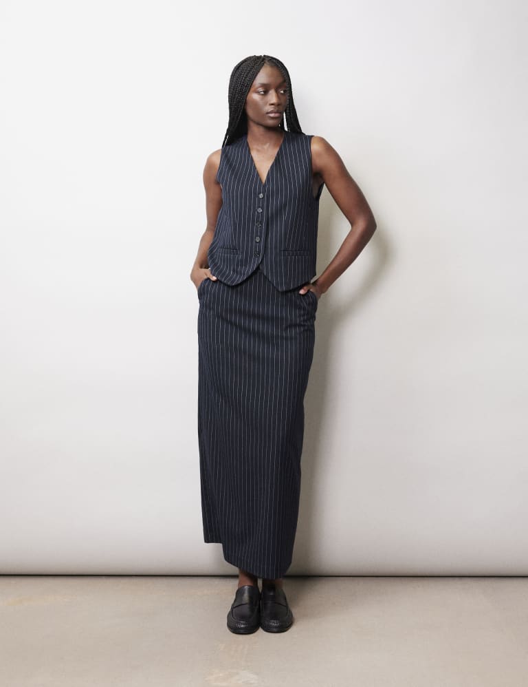 Pinstriped Maxi Pencil Skirt 1 of 4