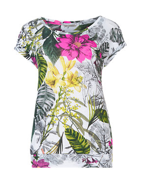 Placement Tropical Floral Bubble Hem T-Shirt Image 2 of 4