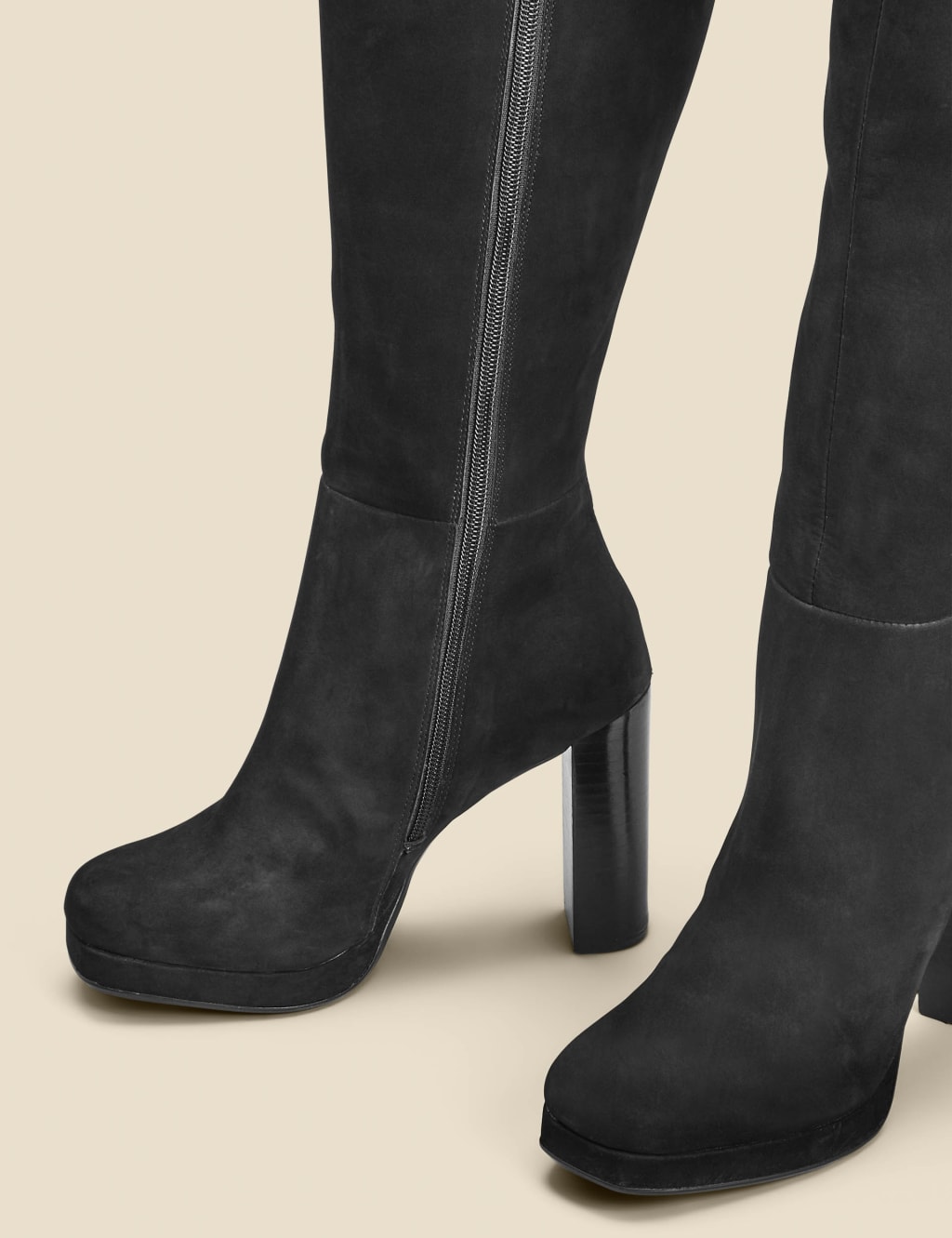 block heel platform knee high boots