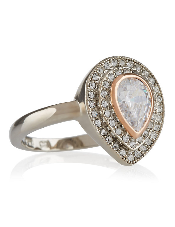 Platinum Plated Bezel Pear Diamanté Ring Image 1 of 1