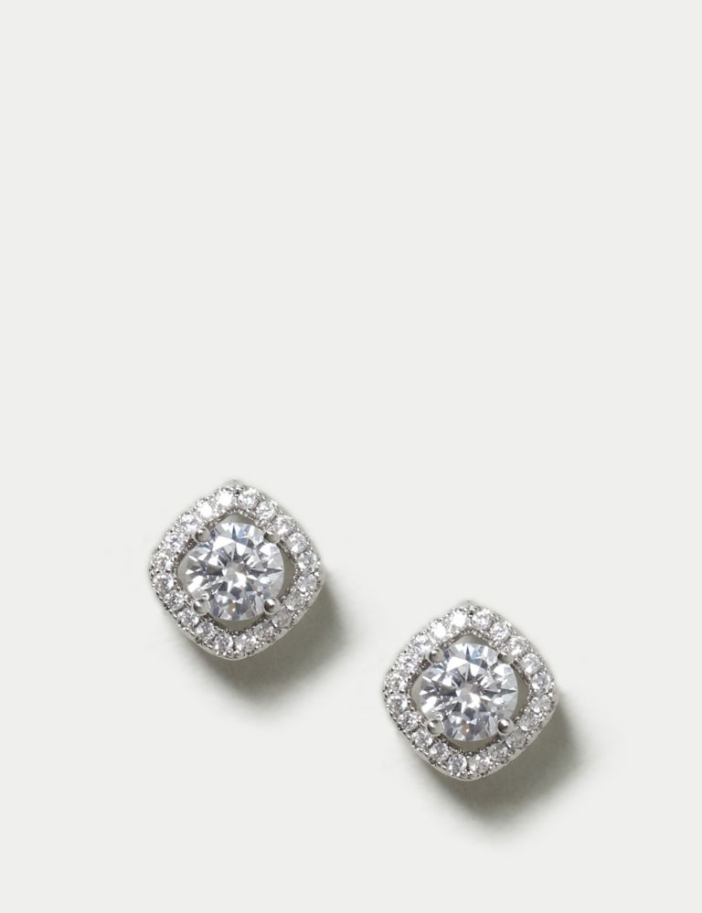 Platinum Plated Cubic Zirconia April Birthstone Stud Earring 2 of 3