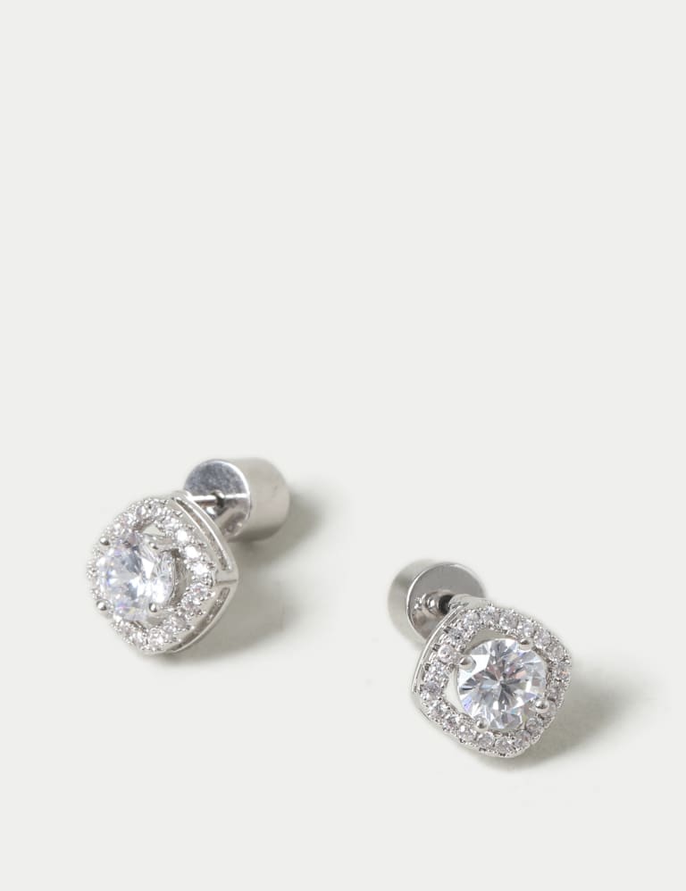 Platinum Plated Cubic Zirconia April Birthstone Stud Earring M S