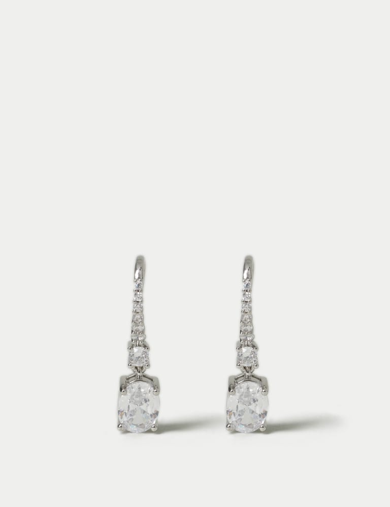 Platinum Plated Cubic Zirconia Drop Earrings 1 of 2