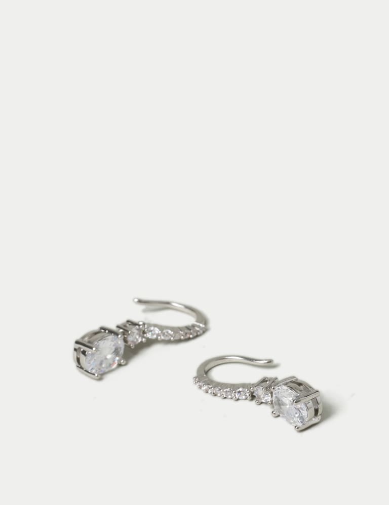 Platinum Plated Cubic Zirconia Drop Earrings 2 of 2