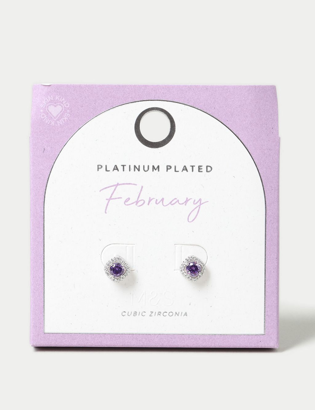 Platinum Plated Cubic Zirconia February Birthstone Stud Earring 1 of 2