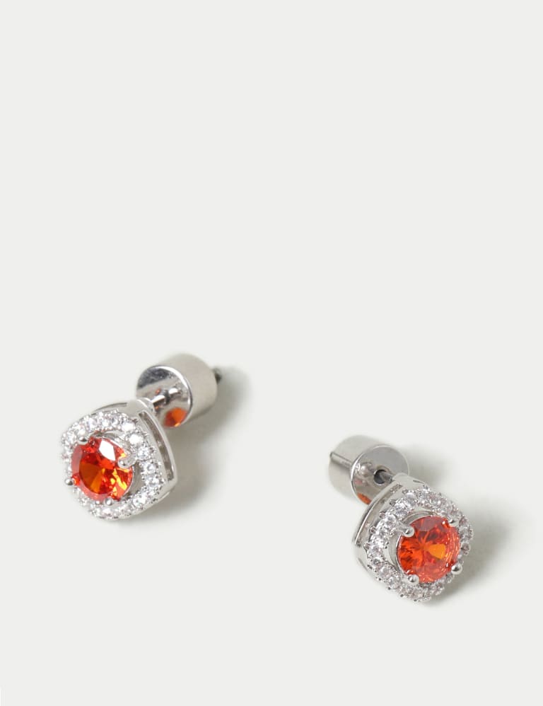 Platinum Plated Cubic Zirconia July Birthstone Stud Earring M S