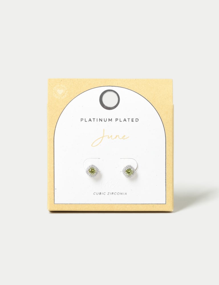 Platinum Plated Cubic Zirconia June Birthstone Stud Earring 1 of 3