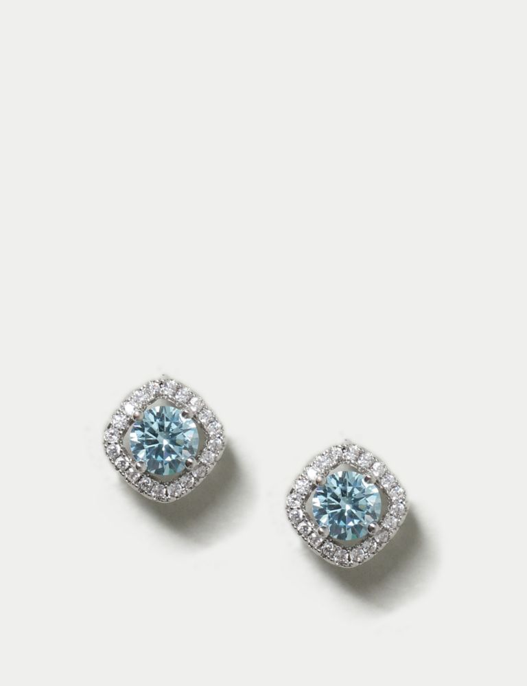 Platinum Plated Cubic Zirconia March Birthstone Stud Earring 2 of 3