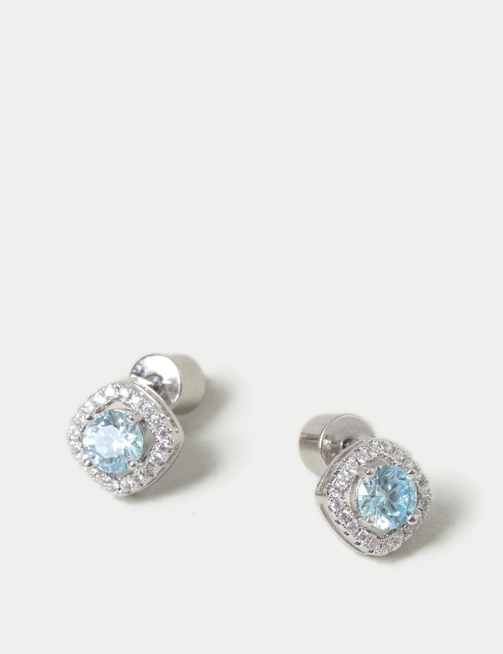 Platinum Plated Cubic Zirconia March Birthstone Stud Earring 2 of 3