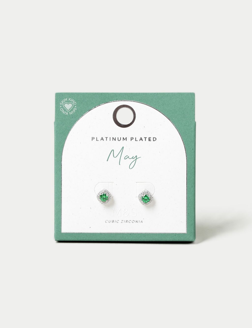 Platinum Plated Cubic Zirconia May Birthstone Stud Earring 3 of 3