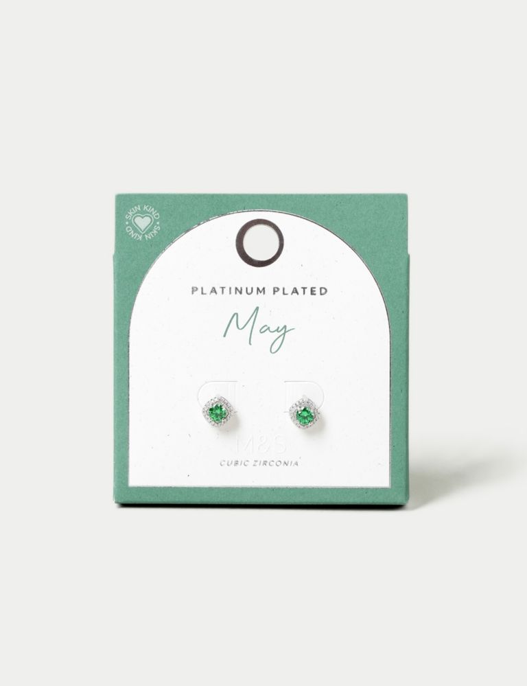 Platinum Plated Cubic Zirconia May Birthstone Stud Earring 1 of 3