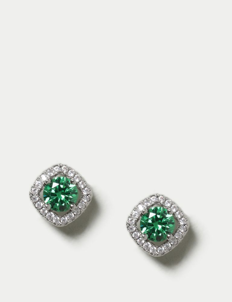 Platinum Plated Cubic Zirconia May Birthstone Stud Earring 2 of 3