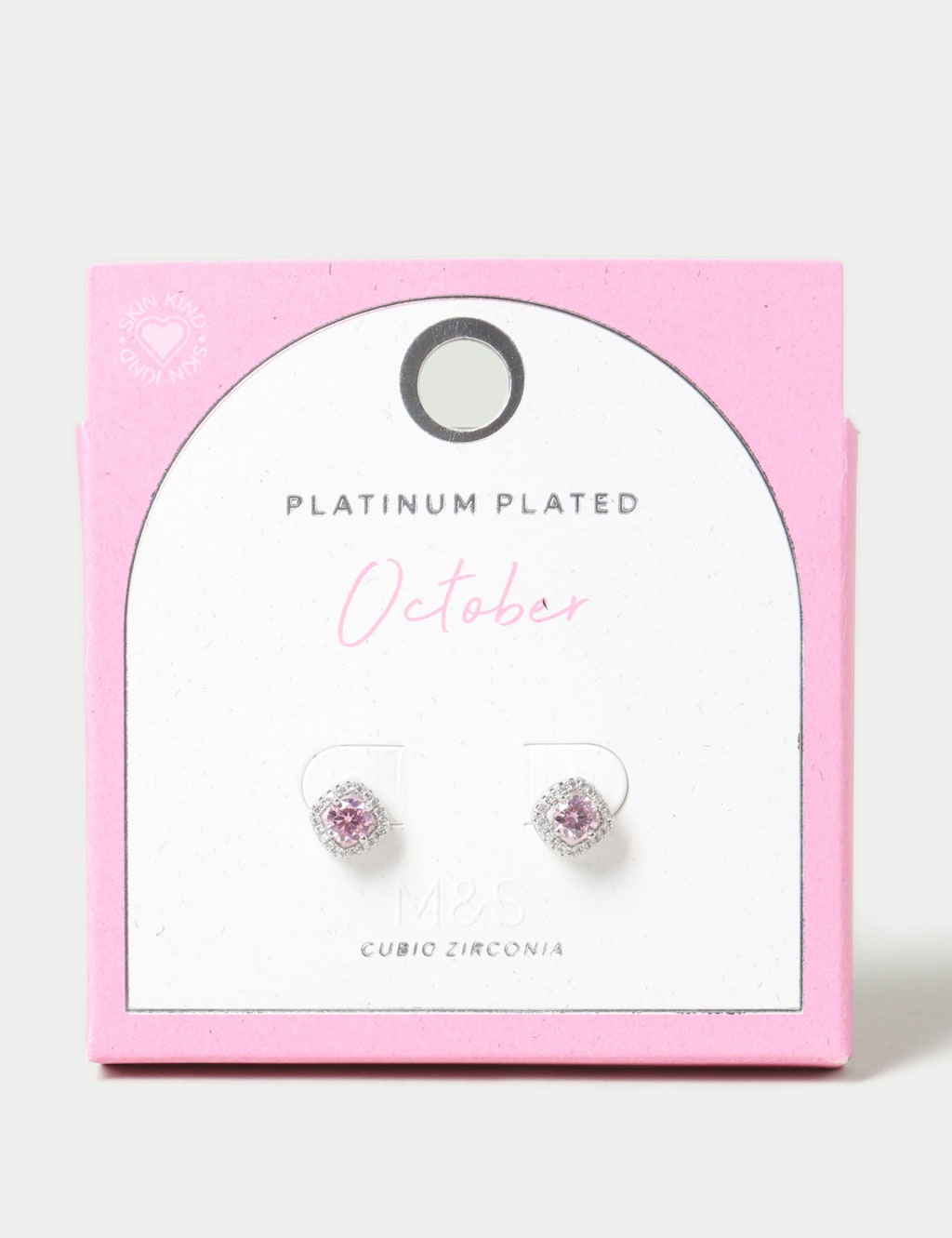 Platinum Plated Cubic Zirconia October Birthstone Stud Earring 3 of 3