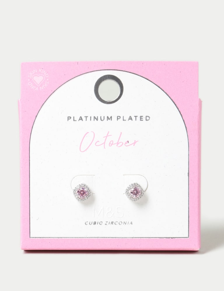 Platinum Plated Cubic Zirconia October Birthstone Stud Earring 1 of 3