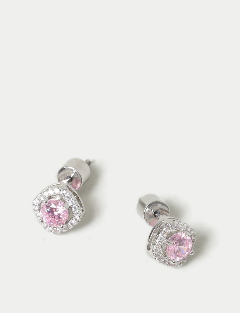 Platinum Plated Cubic Zirconia October Birthstone Stud Earring 3 of 3