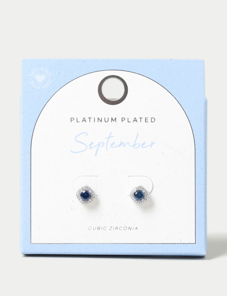 Platinum Plated Cubic Zirconia September Birthstone Stud Earring 1 of 3