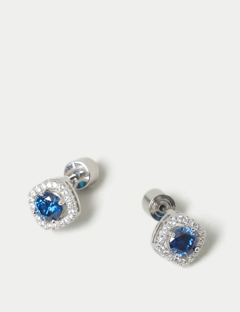 Platinum Plated Cubic Zirconia September Birthstone Stud Earring 3 of 3