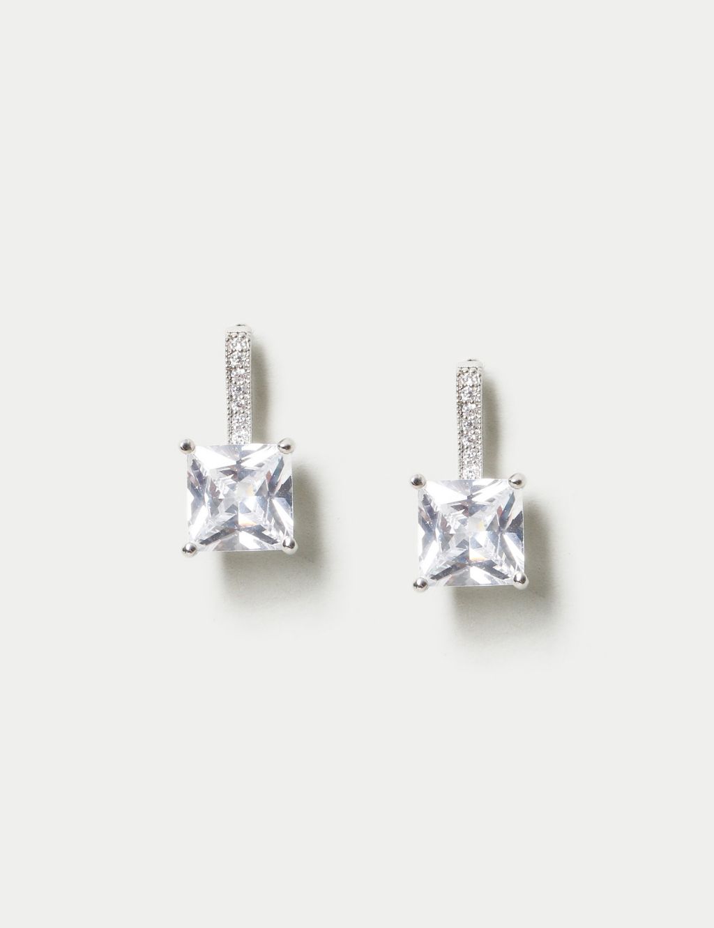 Platinum Plated Cubic Zirconia Square Stud Earrings 1 of 2
