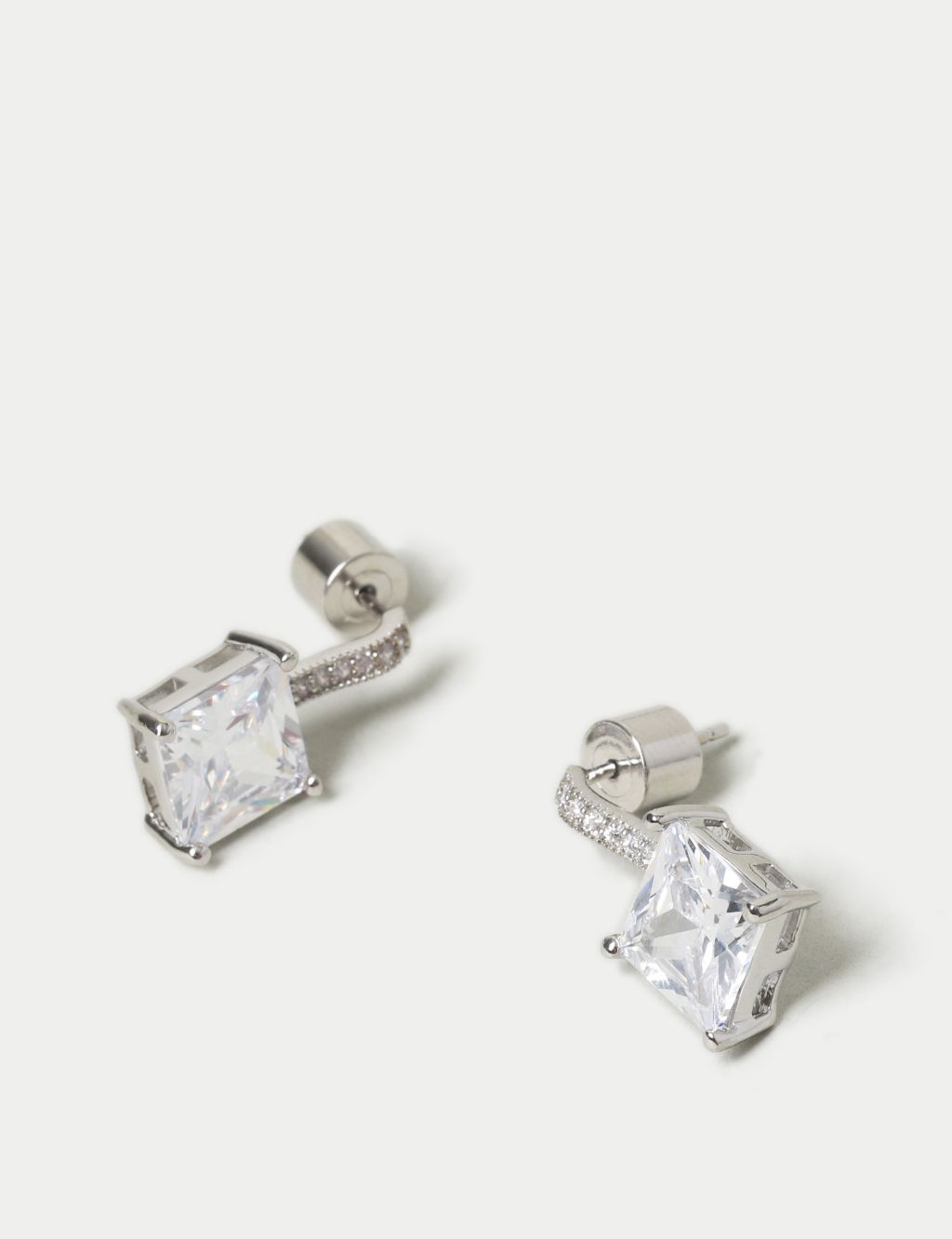 Platinum Plated Cubic Zirconia Square Stud Earrings 2 of 2