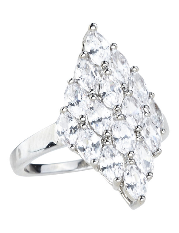 Platinum Plated Diamanté Cluster Cocktail Ring Image 1 of 2