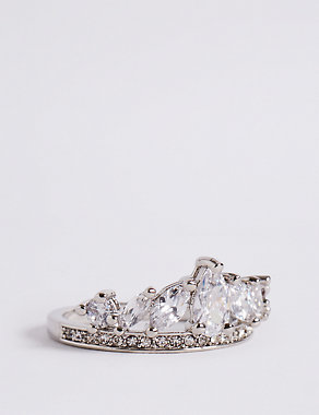 Platinum Plated Diamanté Crown Ring Image 2 of 3