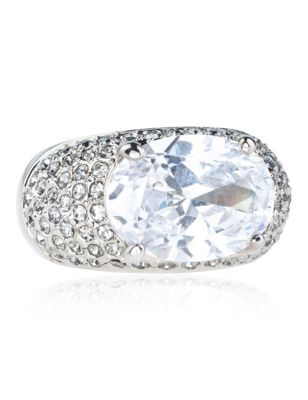 Platinum Plated Diamanté Dome Sparkle Ring Image 1 of 2