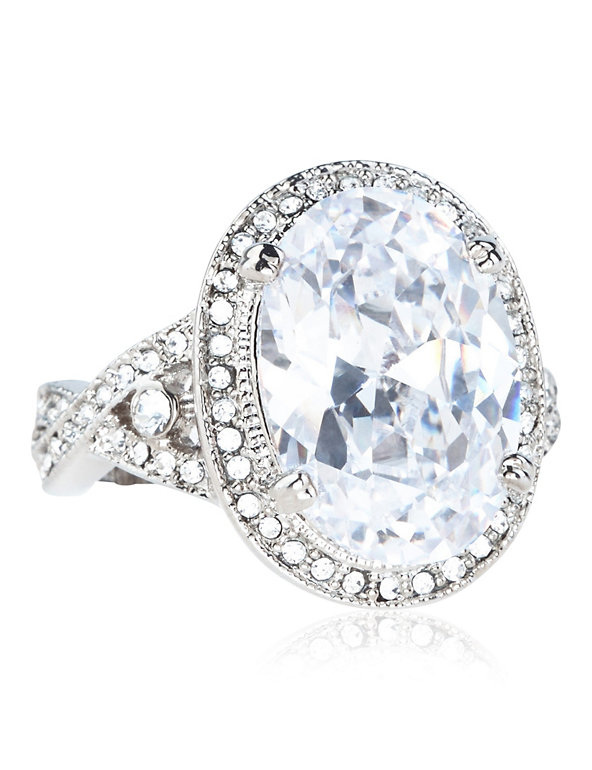 Platinum Plated Diamanté Dress Ring Image 1 of 2