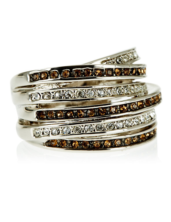 Platinum Plated Diamanté Embellished Multi-Strand Ring Image 1 of 2