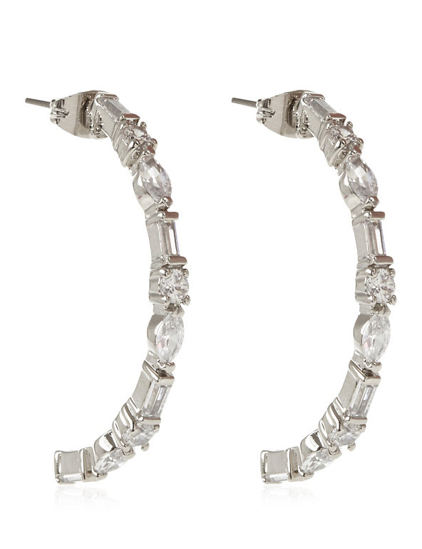 Platinum Plated Diamanté Hoop Earrings Image 1 of 1