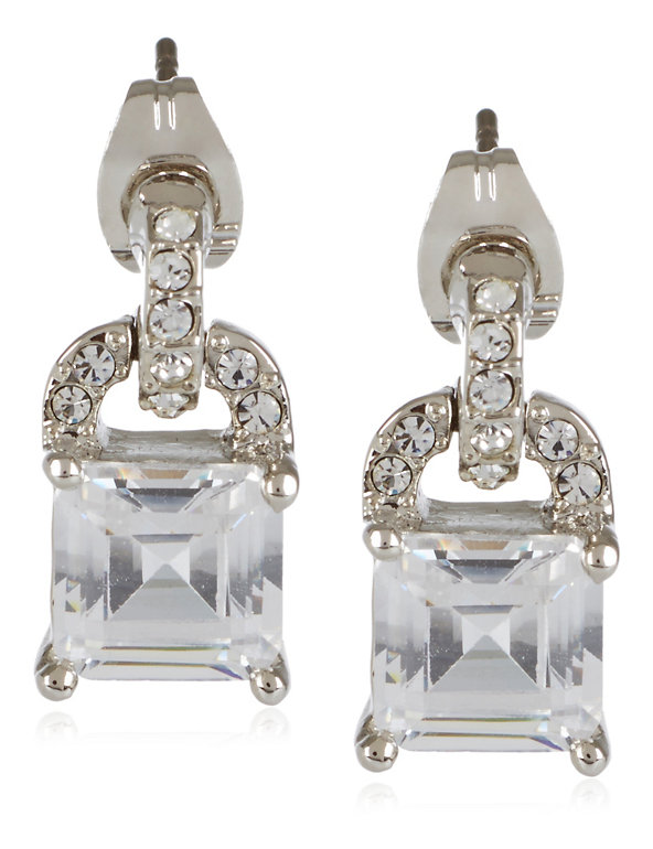 Platinum Plated Diamanté Padlock Earrings Image 1 of 1