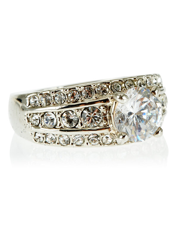 Platinum Plated Diamanté Ring Image 1 of 2