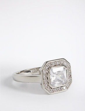 Platinum Plated Diamanté Square Ring Image 2 of 3