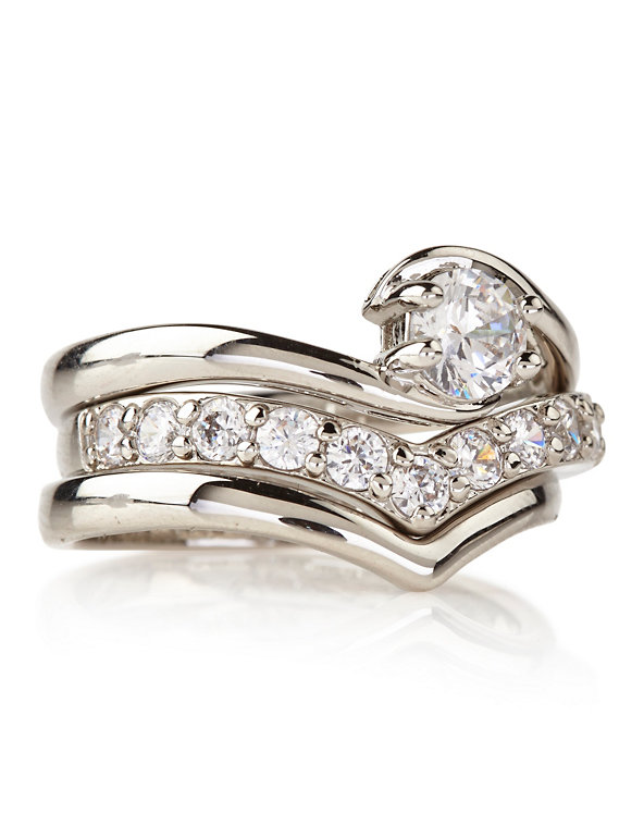 Platinum Plated Diamanté Stacker Ring Image 1 of 1