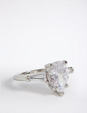 Platinum Plated Diamanté Teardrop Ring Image 2 of 3