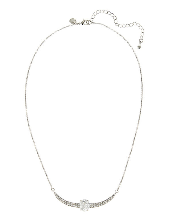 Platinum Plated Pave Bar Diamanté Necklace Image 1 of 2