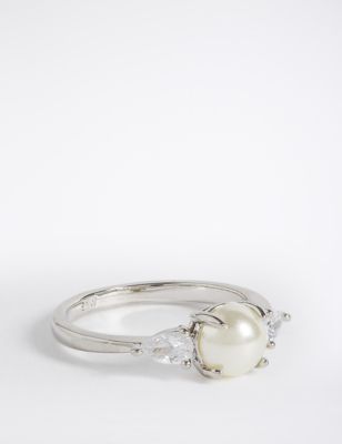 Platinum Plated Pearl Ring Image 2 of 3