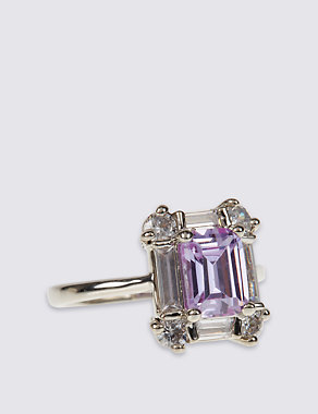 Platinum Plated Square Baguette Stone Ring Image 2 of 3