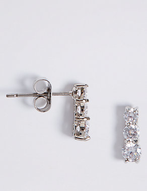Platinum Plated Triple Diamanté Earrings Image 2 of 3