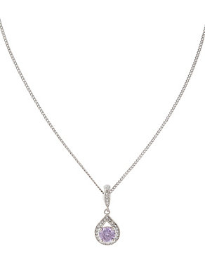 Platinum Plated Vintage Style Drop Diamanté Pendant Necklace Image 2 of 3