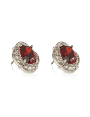 Platinum Plated Vintage Style Ruby Stud Earrings Image 1 of 1