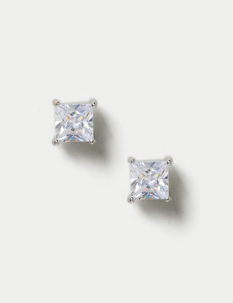 Platinum Square Stud Earrings 1 of 2