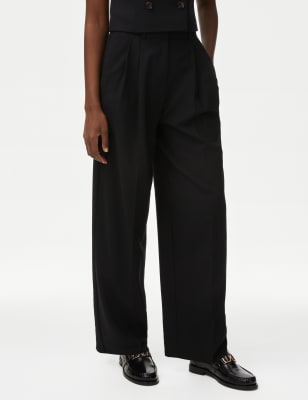 Crepe Tab Detail Wide Leg Trousers