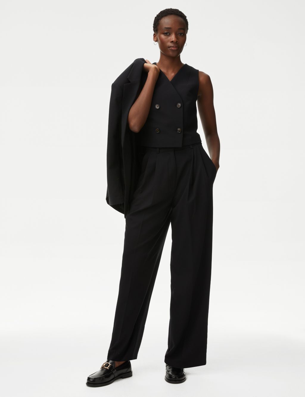 Pleat Front Relaxed Wide Leg Trousers | M&S Collection | M&S