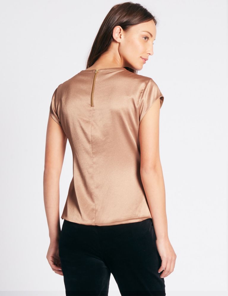 Pleat Front Satin Cap Sleeve Shell Top 4 of 4