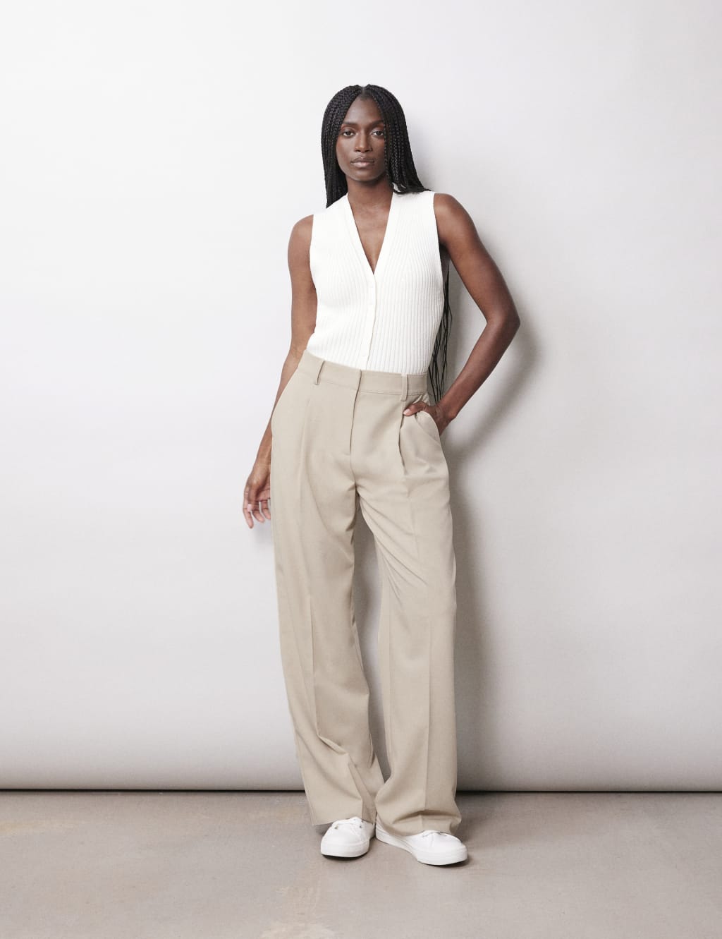 Pleat Front Wide Leg Chinos Albaray M S