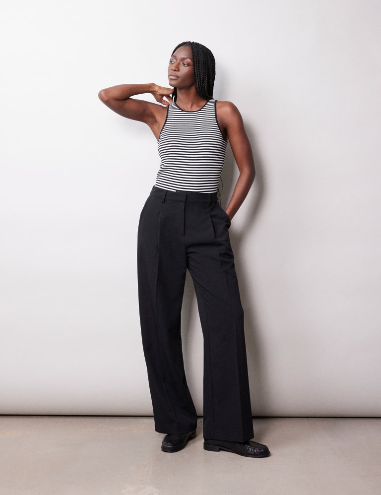 Pleat Front Wide Leg Chinos