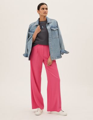 Slacks and Chinos Wide-leg and palazzo trousers Womens Clothing Trousers Khrisjoy Synthetic Two-tone Wide-leg Track Pants in Pink 